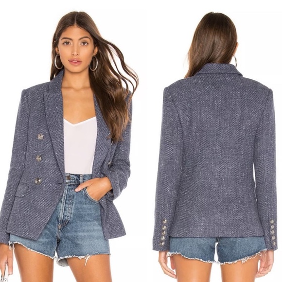 L’Agence Kenzie double breasted blazer tweed jacket  blue melange - Picture 1 of 6